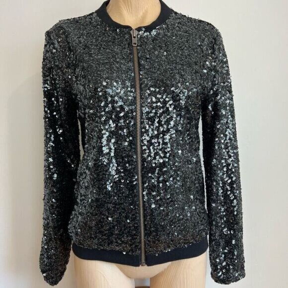 Gestuz Women’s XS Black Sequin Full Zip Party Jacket Coat Brand New NWT Holiday - Picture 1 of 16